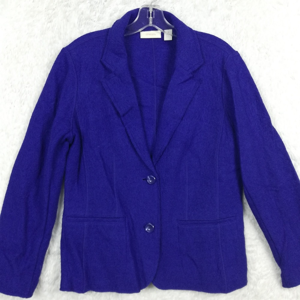 Chico's Womens Wool Blend Blazer Jacket Royal Blue Fitted 2 Button Front 1